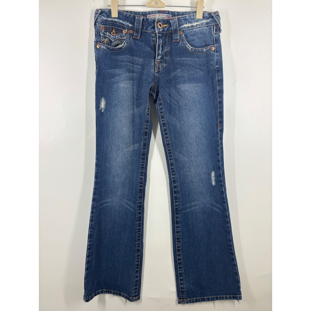 Vintage Hudson Jeans Bootcut Distressed Medium Wash Flap Pocket Denim Blue 30